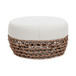 Willow - Round Upholstered Woven Patio Ottoman, Wicker Frame - Wheat Beige / Golden Brown
