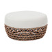 Willow - Round Upholstered Woven Patio Ottoman, Wicker Frame - Wheat Beige / Golden Brown