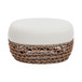 Willow - Round Upholstered Woven Patio Ottoman, Wicker Frame - Wheat Beige / Golden Brown
