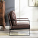 Classic Mid Century Modern Accent Chair With Durable Square Metal Frame, Armchair For Living Room, Bedroom, Home Office Spotted Microfiber Upholstery - Dark Brown