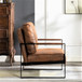 Classic Mid Century Modern Accent Chair With Durable Square Metal Frame, Armchair For Living Room, Bedroom, Home Office Spotted Microfiber Upholstery - Light Brown