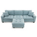 Modern Convertible Sectional L Shaped Reversible Couch Set With Free Pillows 4 Seat Suede Sleeper Sofa With Ottoman - Light Blue