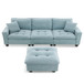 Modern Convertible Sectional L Shaped Reversible Couch Set With Free Pillows 4 Seat Suede Sleeper Sofa With Ottoman - Light Blue