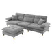 L Shaped Convertible Sectional Sofa 4 Seat Tufted Couch Set With Two Tone Adjust Legs Cloud Movable Ottoman - Gray