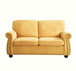 Soft Loveseat, Upholstered 2 Seater Couch, Loose Back Cushions And Turned Legs - Mustard Yellow