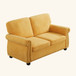 Soft Loveseat, Upholstered 2 Seater Couch, Loose Back Cushions And Turned Legs - Mustard Yellow