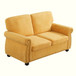 Soft Loveseat, Upholstered 2 Seater Couch, Loose Back Cushions And Turned Legs - Mustard Yellow