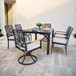 7 Pieces Outdoor Patio Furniture Set, 4 Dining Chairs & 2 Swivel Rockers Sunbrella Fabric, Rectangular Table With Umbrella Hole - Bourbon Brown