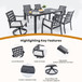 7 Pieces Modern Classic Outdoor Patio Dining Set With Rectangular Table, 6 Chairs, Cast, Sunbrella Cushions - Ember Black