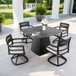 5 Piece Outdoor Pedestal Dining Set, Rounded Square Table With Flared Base And 4 Swivel Rockers - Ember Black