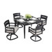 5 Piece Outdoor Patio Furniture, Modern Dining Set, 4 Swivel Chairs Rockers Sunbrella Fabric And Square Dining Table With Umbrella Hole - Ember Black