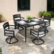 5 Piece Outdoor Patio Furniture, Modern Dining Set, 4 Swivel Chairs Rockers Sunbrella Fabric And Square Dining Table With Umbrella Hole - Ember Black