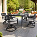 7 Piece Outdoor Patio Furniture, Modern Dining Set, 6 Swivel Chairs Rockers Sunbrella Fabric And Rectangle Dining Table With Umbrella Hole - Ember Black