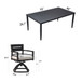 7 Piece Outdoor Patio Furniture, Modern Dining Set, 6 Swivel Chairs Rockers Sunbrella Fabric And Rectangle Dining Table With Umbrella Hole - Ember Black