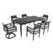 7 Pieces Modern Outdoor Patio Dining Set, Rectangular Table, 4 Chairs & 2 Swivel Rockers, Sunbrella Cushions - Ember Black