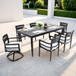 7 Pieces Modern Outdoor Patio Dining Set, Rectangular Table, 4 Chairs & 2 Swivel Rockers, Sunbrella Cushions - Ember Black