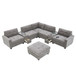 Sectional With Acrylic Table Top U Shaped Couch Set With 2 Consoles USB Charger, Storage Drawers And Pockets Movable Ottoman Tufted Sofa