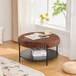 Modern Upholstered Round Ottoman Coffee Table With Storage Shelf