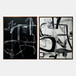 95" x 59" Hand Painted Contemporary Art (Set of 2) - Black / Whitet