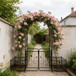 Metal Garden Arch With Gate Wide High Climbing Plants Support Rose Arch Outdoor - Black