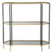 3 Tier Metal Console Table, Mirrored Shelf - Golden Black