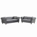 Chesterfield 3 And 2 Seater Velvet Upholstery Sofa With Roll Armrest & Nailhead Fabric Couch