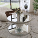 Luxury Double Tier Round Mirror Coffee & End Table With Fluted Glass Modern Sofa Side Table - Silver / Glass