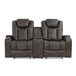Tabor - Power Double Reclining Loveseat With Center Console, Power Headrests, Storage Arms And Cup Holders - Brownish Gray