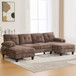 U-Shaped Sectional Sofa 103.5" Black Chenille Fabric Couch With Dual Chaise Lounges, Storage Pockets, Armrest Pillows