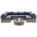 Outdoor 7 Piece Sectional Seating Group With Cushions And Fire Pit - Gray / Navy