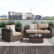 Modern Style Hdpe Wicker Seating Group With Cushions For 3 People In Brown Finish