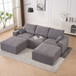 Modular Sectional Sofa With Ottoman, USB And Type C Charger, Petal Armrest Design