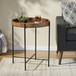 Modern Industrial Round End Table With Tray Top And Foldable Iron Legs - Natural