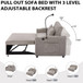 Convertible Sofa Bed Loveseat Sofa With Three USB Ports, Two Side Pockets, Two Cup Holders And 360° swivel Phone Holder For Living Room