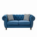 Chesterfield Velvet Fabric Sofa With Roll Armrest And Nailhead, Mid Century 2 Seater Couch In Blue