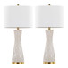 Gemma - Brush Ceramic Table Lamp (Set of 2) - Gold Metal, White Ceramic, White Linen