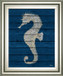Antique Seahorse On Blue Il By Patricia Pinto - Framed Print Wall Art - Blue