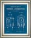 Locomotive Blueprint III By Wild Apple Portfolio - Framed Print Wall Art - Blue