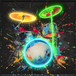 Neon Spectrum Drums - 37" x 37" Framed Wall Art - Black