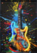 Neon Splash Guitar - 25" x 37" Framed Wall Art - Black