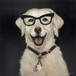 Cheerful Scholar Pup - 25" x 25" Framed Wall Art - Beige