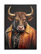 Bull in Vintage Jacket - 21" x 29" Framed Wall Art - Dark Brown