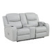 Elonzo - Power Motion Loveseat With Console, LED, Power Headrest & Speaker - Light Gray