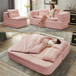 Multi Functional Sectional Sofa Bed With Independent Chaise Lounge And Functional Blanket, Convertible King Size Bed, Deep Seat - Baby Pink