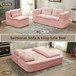 Multi Functional Sectional Sofa Bed With Independent Chaise Lounge And Functional Blanket, Convertible King Size Bed, Deep Seat - Baby Pink