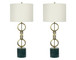"Marble Harmony" Metal Table Lamp On Marble Base (Set of 2) - Green Marble / Matte Golden Bronze