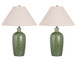 "Verdant Elegance" Ceramic Table Lamp (Set of 2) - Sage Green / Asb