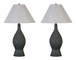 "Cerulean Elegance" Ceramic Table Lamp (Set of 2) - Blue Gray