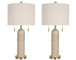 "Travertine Elegance" Travertine Table Lamp (Set of 2) - Travertine / Soft Gold