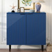 Side Cabinet With Adjustable Shelves And Geometric Door Panels - Navy Blue